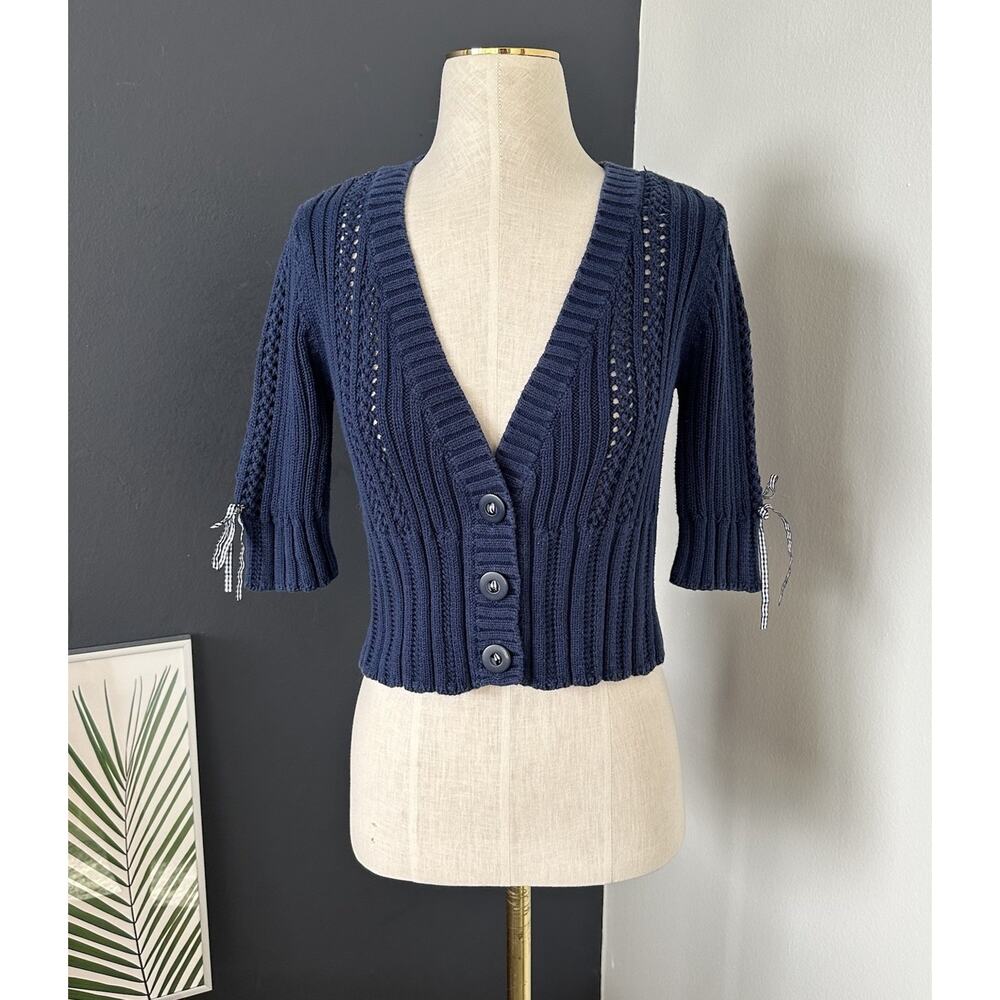 Vintage Guess Knit Button Cardigan Bow Ribbons Cottage Core Preppy 90s Y2K - Picture 1 of 10